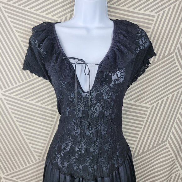 Vtg Sexy Nightgown Slip Plus 2X 3X Lingerie Dress Black Lace Long Midi Stretch - Picture 3 of 8